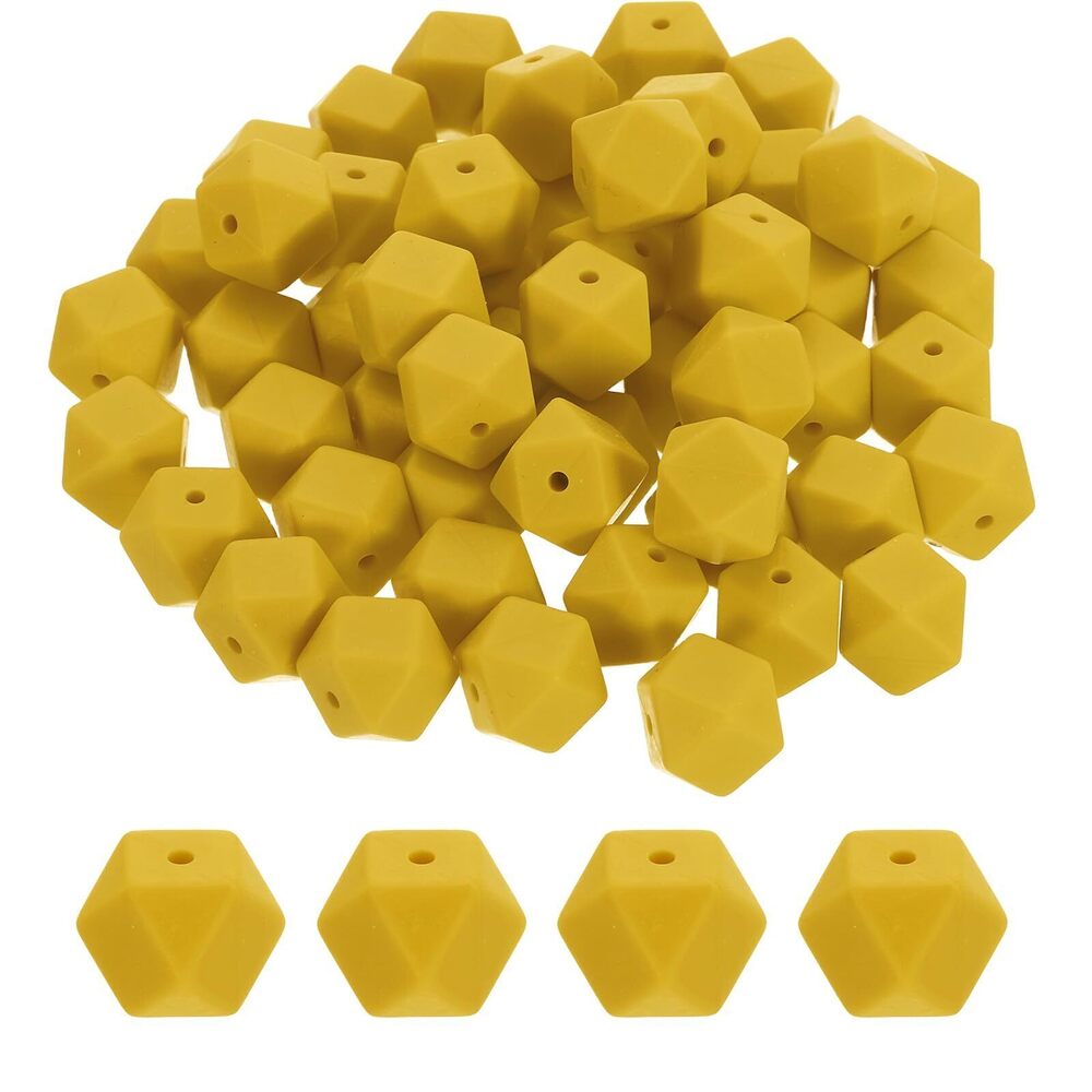 7299 90 Pcs Silicone Beads, 14mm Loose Hexagon Rubber Focal Beads Bulk
